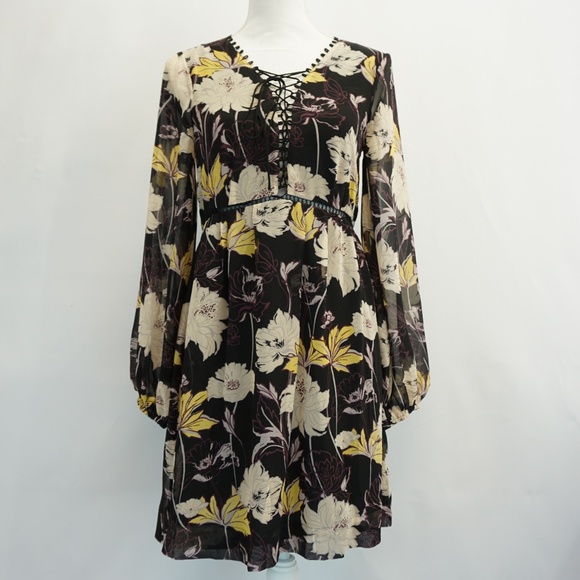 Ella Moss Dresses & Skirts - Ella Moss Black Floral Print Chiffon Dress S